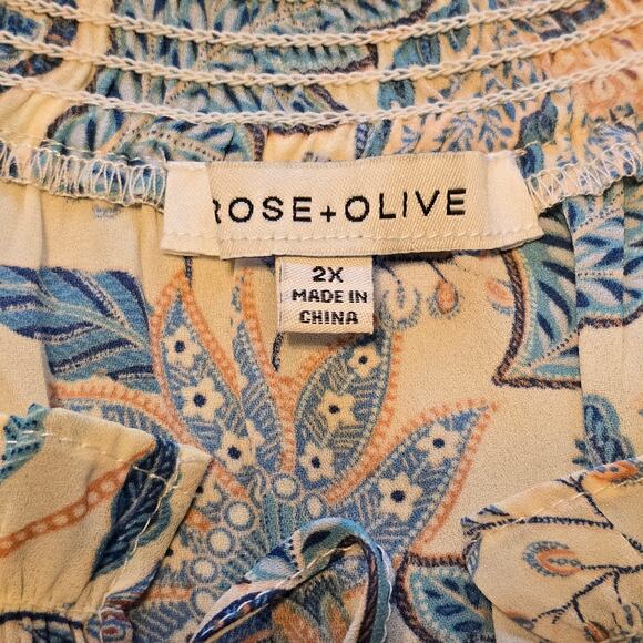 Rose + Olive Top Womens Size 2X Multi Floral Print Flutter Short Sleeve Boho - Picture 3 of 10
